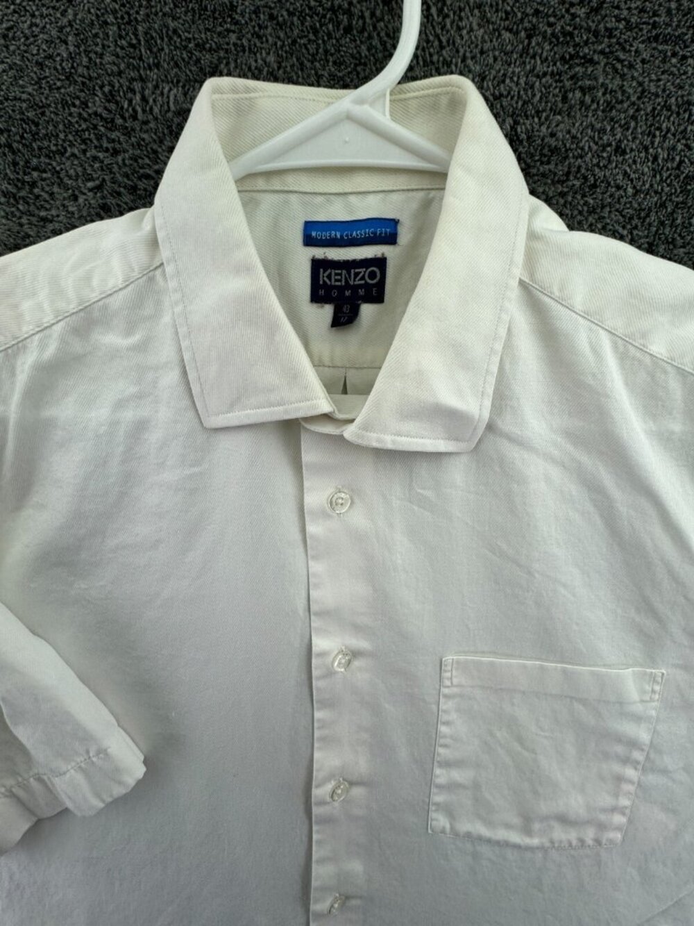 Kenzo Men’s Short Sleeve White Button Up Shirt Size 17 (43) Modern Classic Fit
